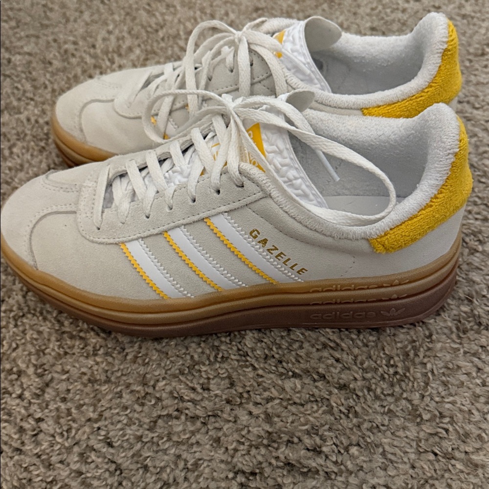 Adidas White and Yellow Gazelle Sneakers - Picture 2 of 4